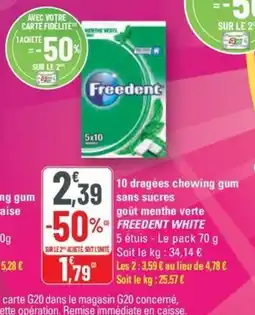 G20 FREEDENT 10 dragées chewing gum sans sucre goût fraise verte offre