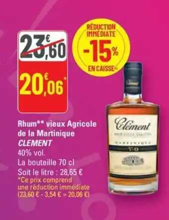 G20 CLEMENT Rhum vieux Agricole de la Martinique offre