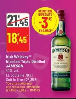 G20 JAMESON Irist Whiskey Irlandais Triple Distilled offre