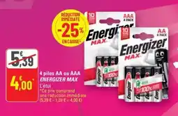G20 ENERGIZER MAX 4 piles AA ou AAA offre