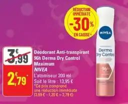 G20 NIVEA Déodorant Anti-transpirant 96h Derma Dry Control Maximum offre