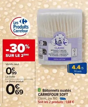 Carrefour CARREFOUR SOFT Bâtonnets ouatés offre