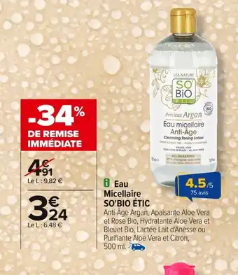 Carrefour SO'BIO ÉTIC Eau Micellaire offre