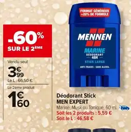 Carrefour MEN EXPERT Déodorant Stick offre
