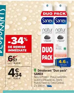 Carrefour SANEX Déodorant Duo pack offre