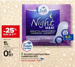 Carrefour CARREFOUR SOFT Serviettes hygiéniques Maxi offre