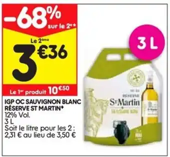 Leader Price Igp oc sauvignon Blanc Réserve st martin offre