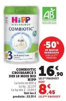Hyper U COMBIOTIC CROISSANCE 3 DES 10 MOIS BIO HIPP offre