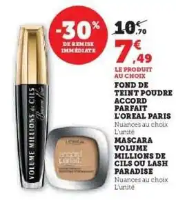 Hyper U Fond de Teint Poudre Accord Parfait / Mascara Volume Millions de Cils offre