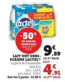 Hyper U Lait UHT Demi-Écrémé Lactel offre