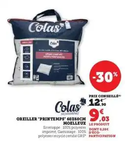 Hyper U OREILLER PRINTEMPS 60X60CM MOELLEUX offre