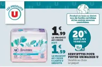 Super U Serviettes pour fuites urinaires U offre