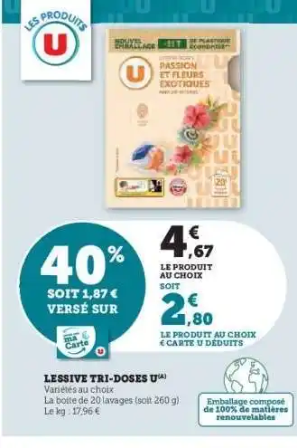 Super U Lessive Tri-Doses U offre
