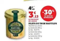 Super U Filets de Thon Nautilus offre
