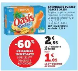 Super U Bâtonnets Sorbet Glaces Oasis offre