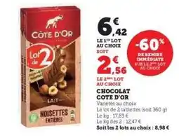 Super U CHOCOLAT CÔTE D'OR offre