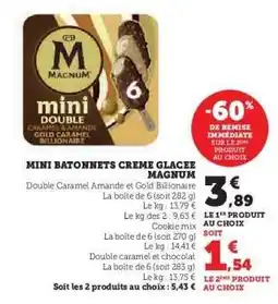 Super U Mini Bâtonnets Crème Glacée Magnum offre