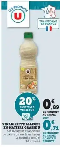 Super U Vinaigrette Allégée en Matière Grasse U offre