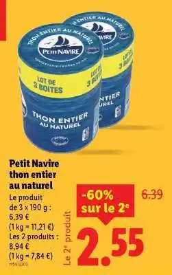 Lidl PETIT NAVIRE THON ENTIER AU NATUREL offre