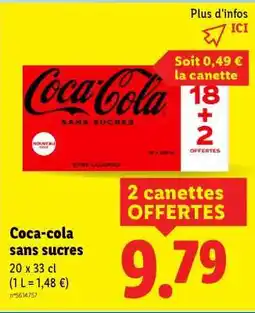 Lidl Coca Cola Sans Sucres offre