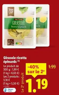 Lidl Girasole ricotta épinards offre