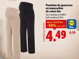 Lidl Pantalon de grossesse en mousseline de coton bio offre