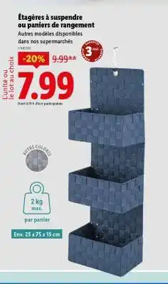 Lidl Étagères à suspendre ou paniers de rangement offre