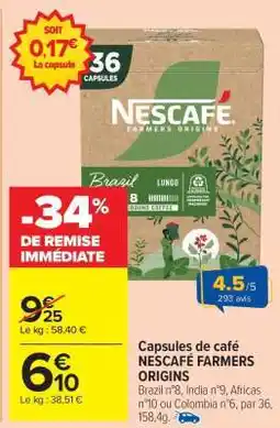 Carrefour Market Capsules de café Nescafé Farmers Origins offre