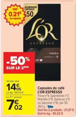 Carrefour Market Capsules de café L'OR Espresso offre