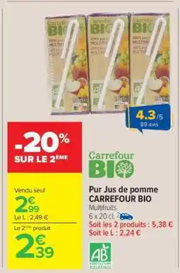 Carrefour Market Pur Jus de pomme CARREFOUR BIO offre