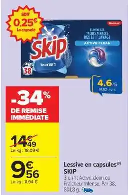 Carrefour Market Lessive en capsules SKIP offre