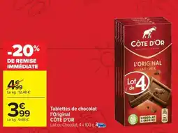 Carrefour TABLETTES DE CHOCOLAT L'ORIGINAL CÔTE D'OR offre