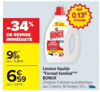 Carrefour Lessive liquide Format familial BONUX offre