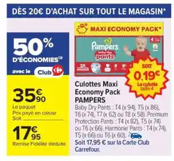 Carrefour Culottes Maxi Economy Pack PAMPERS offre