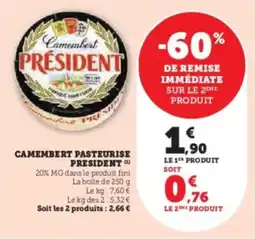 Hyper U Camembert pasteurise president offre