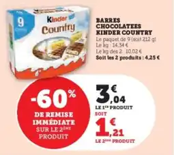 Hyper U Barres chocolatees kinder country offre