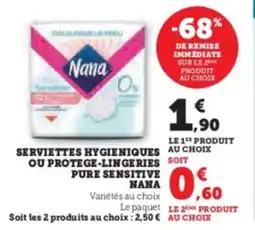 Hyper U Serviettes hygieniques ou protege-lingeries soit pure sensitive nana offre