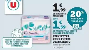 Hyper U Serviettes pour fuites urinaires u offre