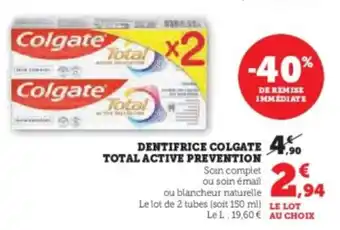 Hyper U Dentifrice colgate total active prevention offre