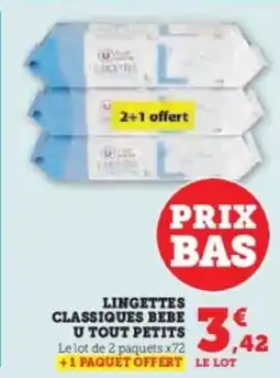 Hyper U Lingettes classiques bebe u tout petits offre