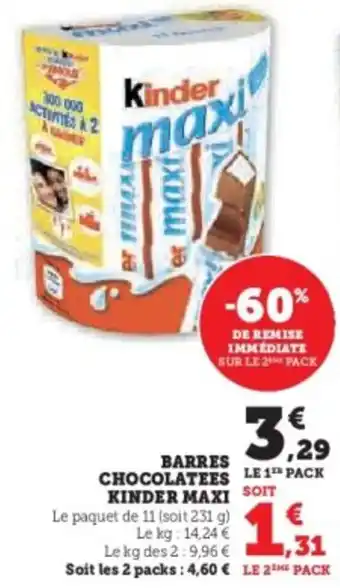 U Express KINDER MAXI Barres chocolatees offre