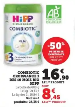 Hyper U Combiotic croissance 3 des 10 mois bio hipp offre