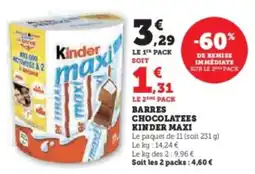 Hyper U Barres chocolatees kinder maxi offre