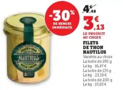 Hyper U Filets de thon nautilus offre