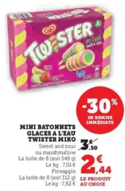 Hyper U Mini batonnets glaces a l'eau twister miko offre