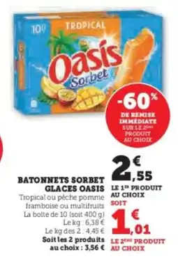 Hyper U Batonnets sorbet glaces oasis offre