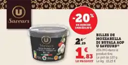 Hyper U Billes de mozzarella di bufala aop u saveurs offre