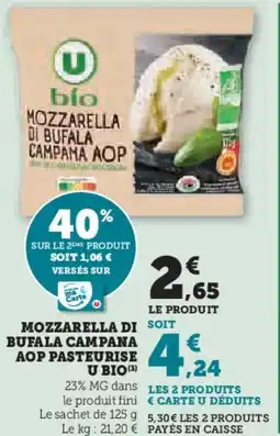 U Express U BIO Mozzarella di soit bufala campana aop pasteurise offre