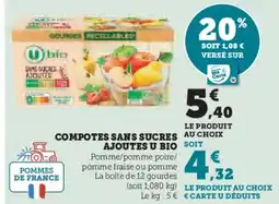 U Express U BIO Compotes sans sucres au choix ajoutes offre