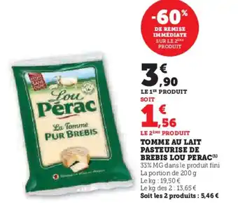 U Express LOU PERAC Tomme au lait pasteurise de brebis offre